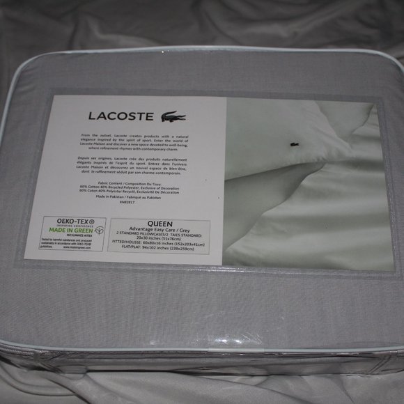 Lacoste Solid Sheet 4 Piece Grey 60% Cotton 40% Blended Polyester - Picture 8 of 12